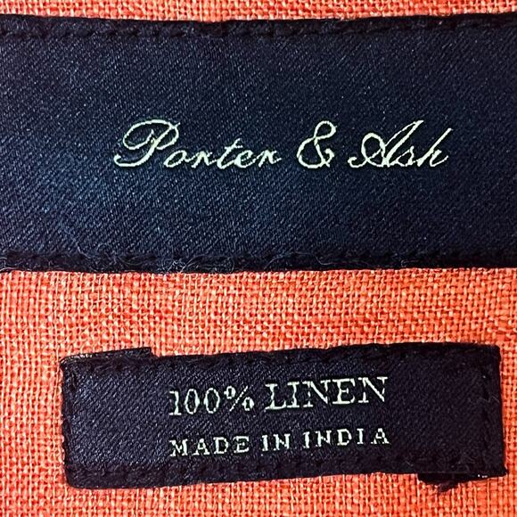Porter & Ash Mens 100% Linen Flip Cuff Button Down Shirt - Orange, Size L - Picture 7 of 9
